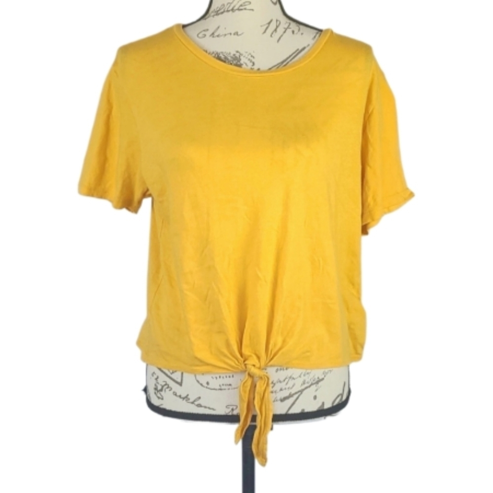 Full Tilt Mustard Yellow Tie Front Top